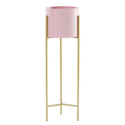 SOGA 2 Layer 60cm Gold Metal Plant Stand with Pink Flower Pot Holder Corner Shelving Rack Indoor Display