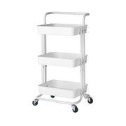 SOGA 3 Tier Steel White Movable Kitchen Cart Multi-Functional Shelves Portable Storage Organizer with Wheels