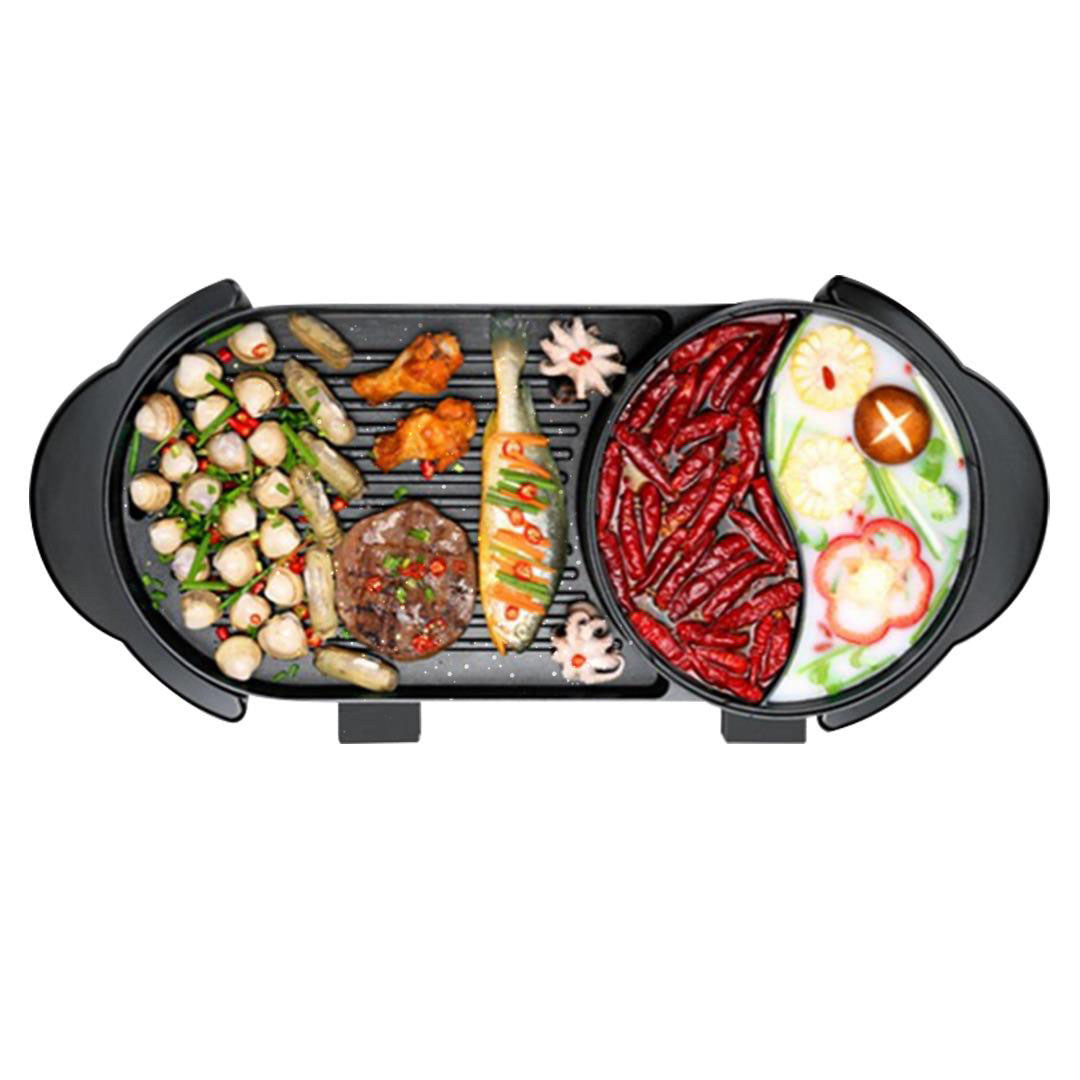 SOGA 2 in 1 Electric Non-Stick BBQ Teppanyaki Grill Plate Steamboat Hotpot 2-8 Person