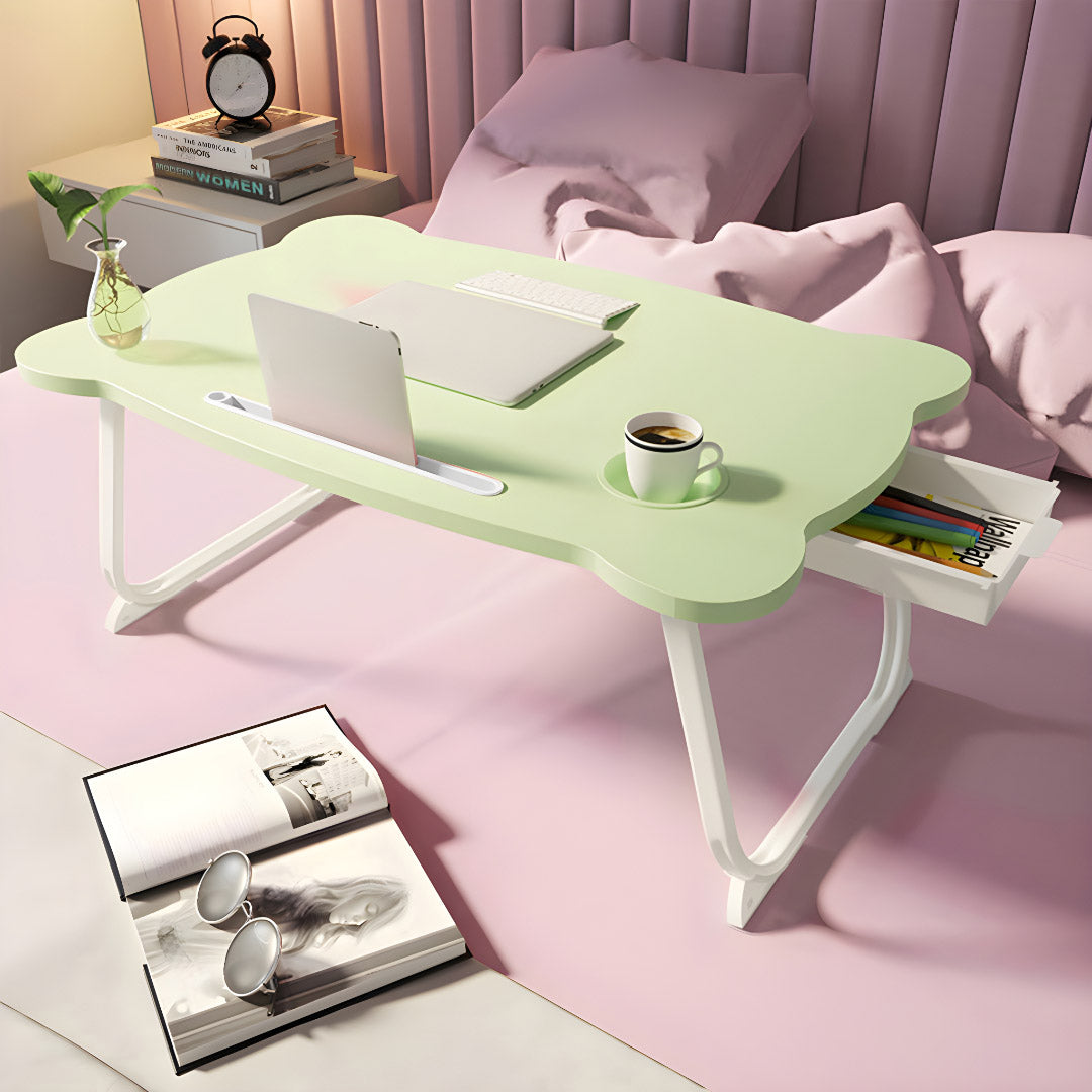 SOGA 2X  Green Portable Bed Table Adjustable Folding Mini Desk With Mini Drawer and Cup-Holder Home Decor