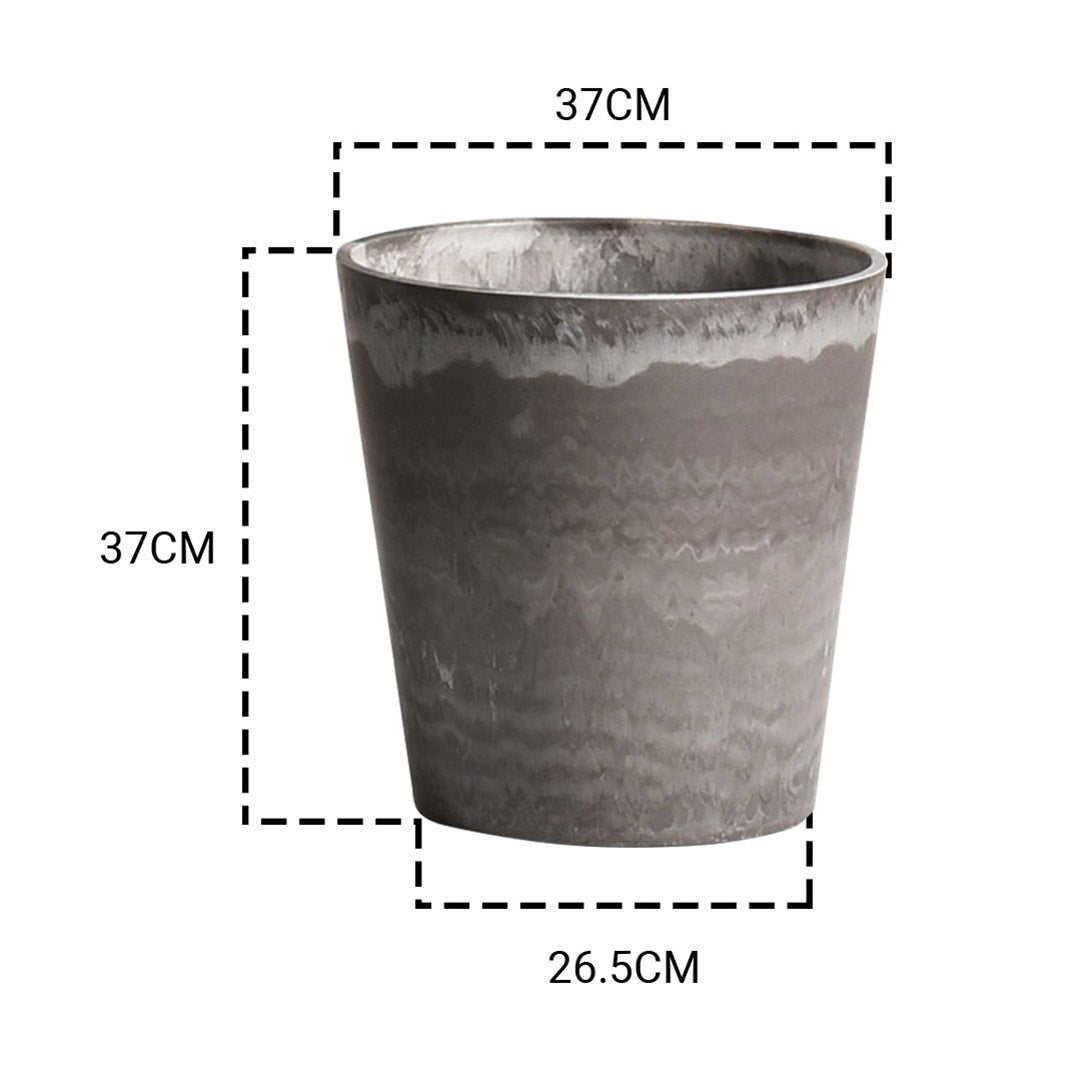 SOGA 37cm Rock Grey Round Resin Tapered Plant Flower Pot in Cement Pattern Planter Cachepot for Indoor Home Office
