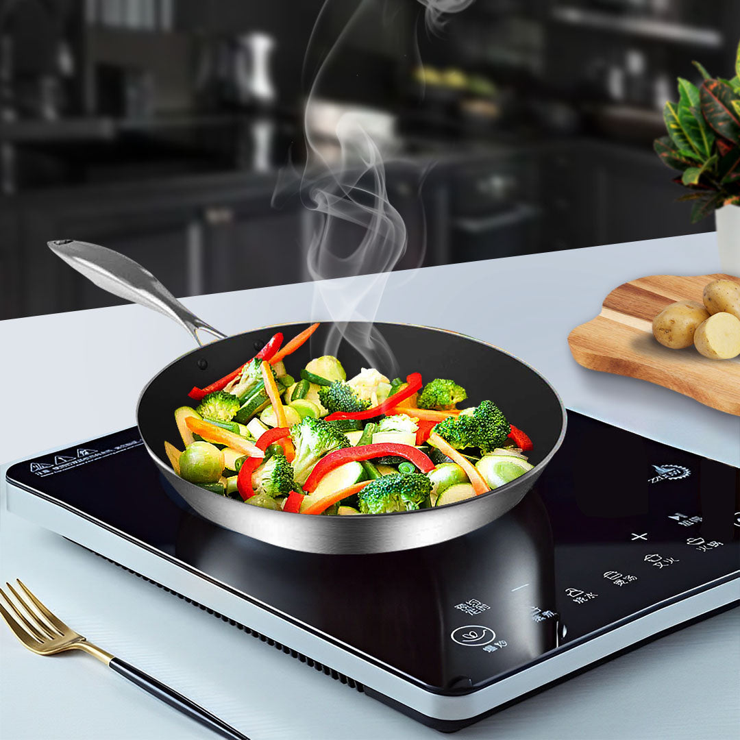 SOGA Stainless Steel Fry Pan 22cm 34cm Frying Pan Induction Non Stick Interior