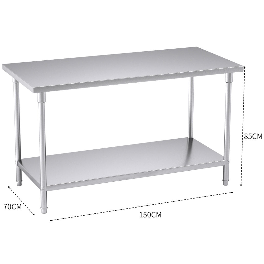 SOGA 150*70*85cm Commercial Catering Kitchen Stainless Steel Prep Work Bench