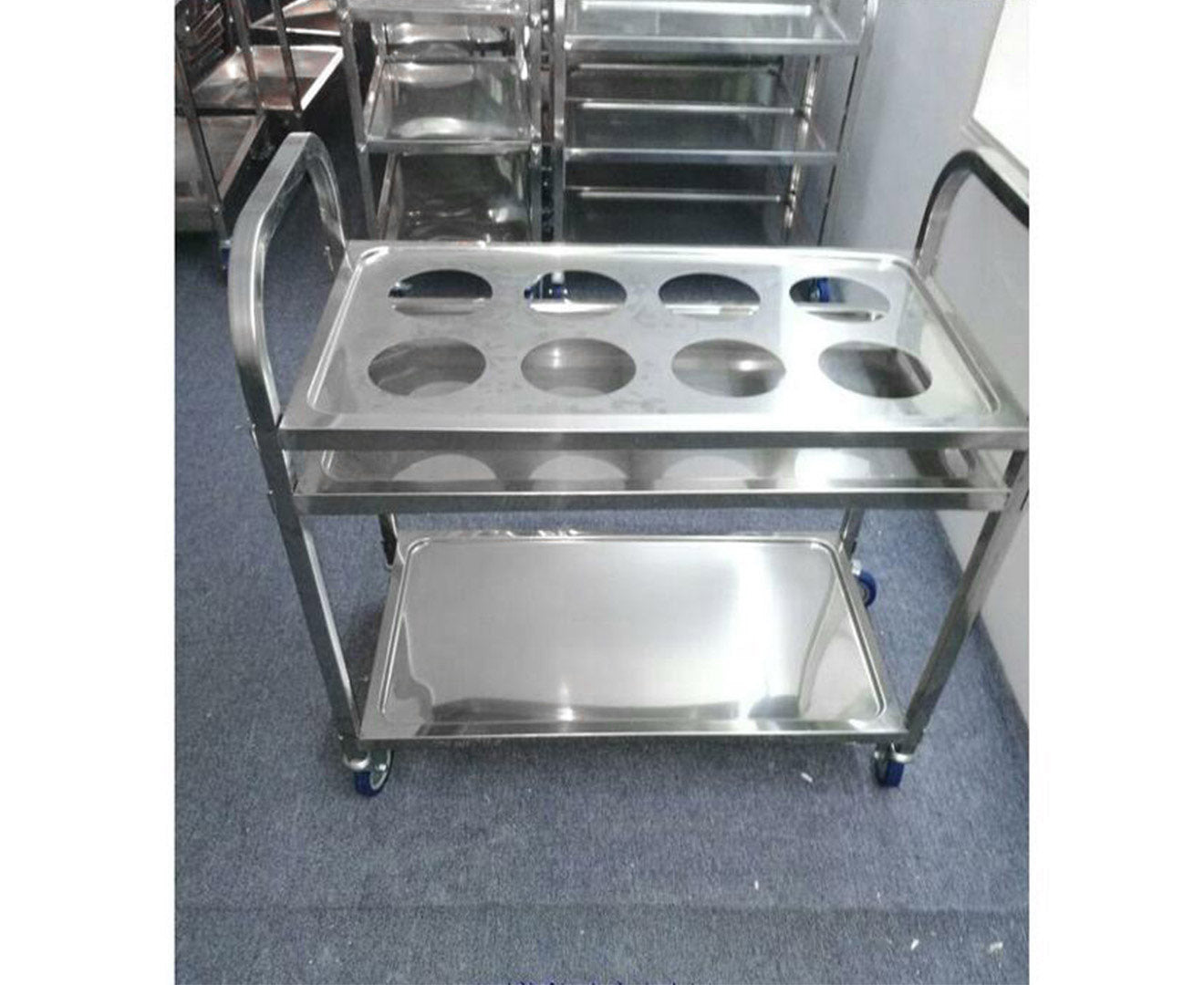 SOGA 2 Tier Stainless Steel 8 Compartment Kitchen Seasoning Car Service Trolley Condiment Holder Cart Spice Bowl