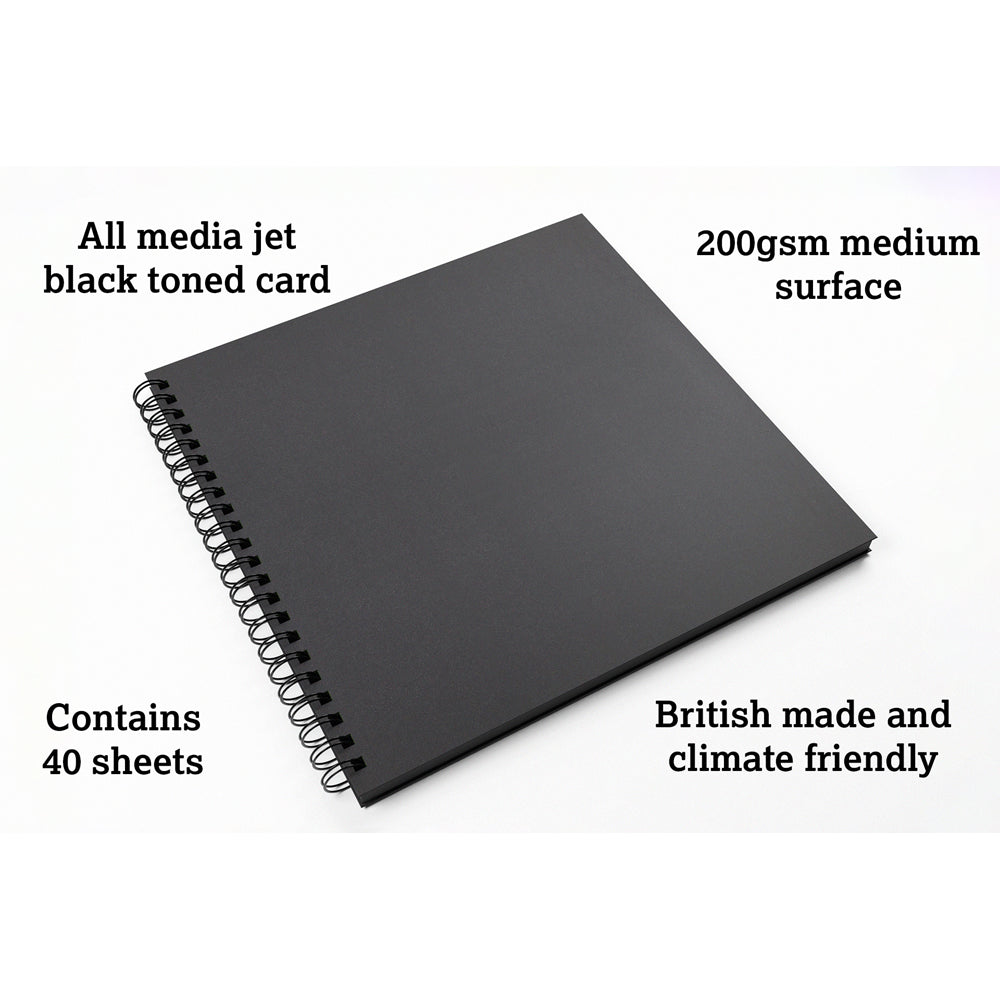 Artgecko Shady Sketchbook 300mm Square 80 Pages 40 Sheets 200gsm Black Toned Card - Cafe Supply