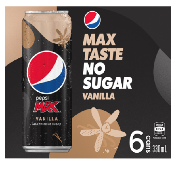 Pepsi Max Vanilla No Sugar Soft Drink Cans 6 x 330ml