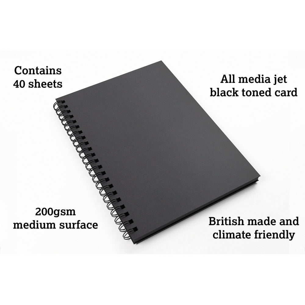 Artgecko Shady Sketchbook A4 80 Pages 40 Sheets 200gsm Black Toned Card - Cafe Supply