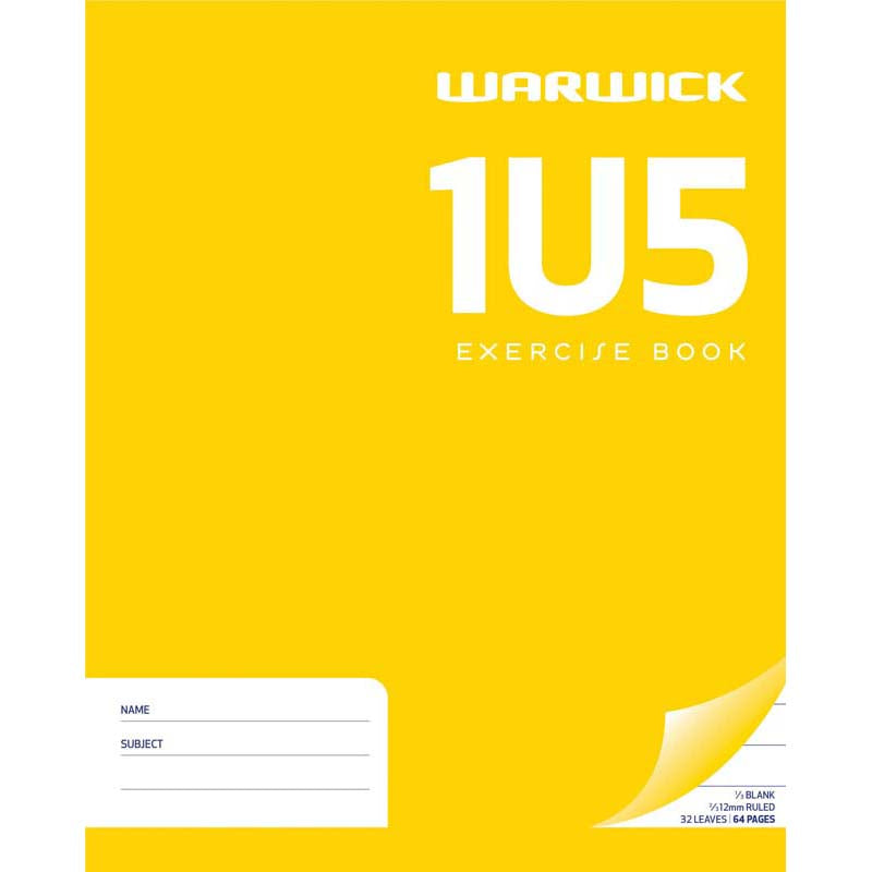 Warwick Exercise Book 1U5 12mm 1/3 Unruled 2/3 Ruled 32 Leaf 255 X 205mm - Cafe Supply