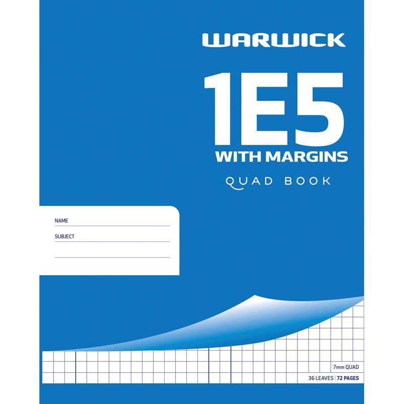 Warwick Exercise Book 1E5 36 Leaf With Margin Quad 7mm 255x205mm - Cafe Supply