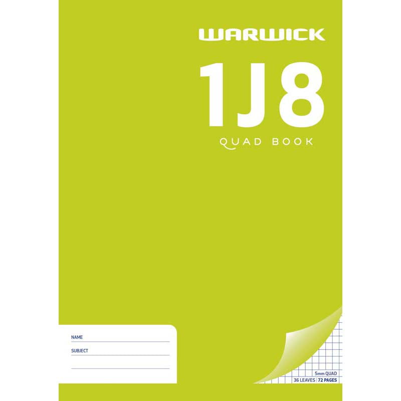Warwick Exercise Book 1J8 36 Leaf A4 Quad 5mm - Cafe Supply