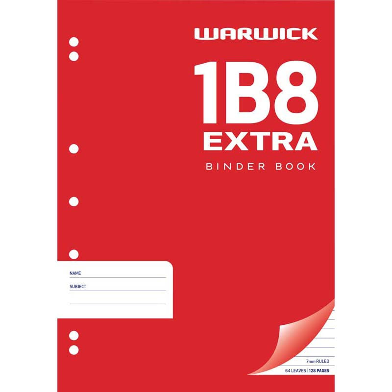 Warwick Exercise Book 1B8 64 Leaf A4 Extra Punched Ruled 7mm - Cafe Supply