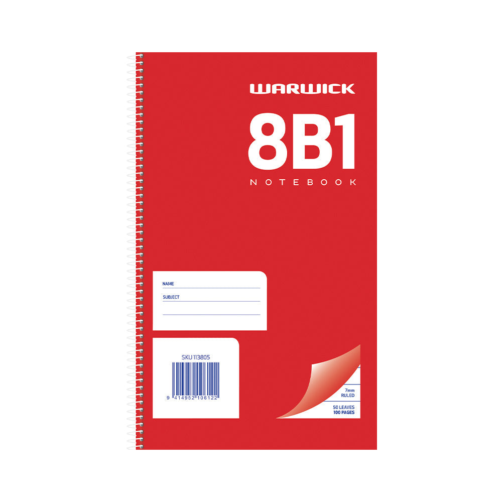 Warwick Notebook 8B1 50 Leaf Spiral Ruled 7mm 165x100mm - Cafe Supply