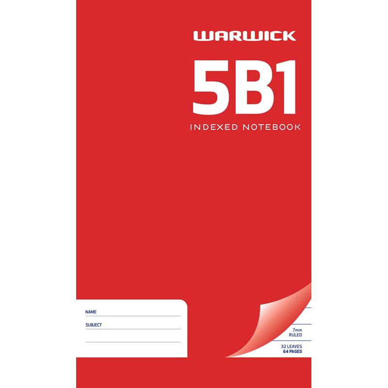 Warwick Notebook 5B1 32 Leaf Indexed Ruled 7mm 165x100mm - Cafe Supply