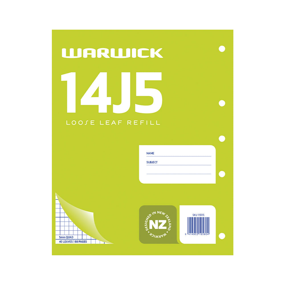 Warwick Refill 14J5 Loose Leaf 40 Leaf 5mm Quad 255x205mm - Cafe Supply