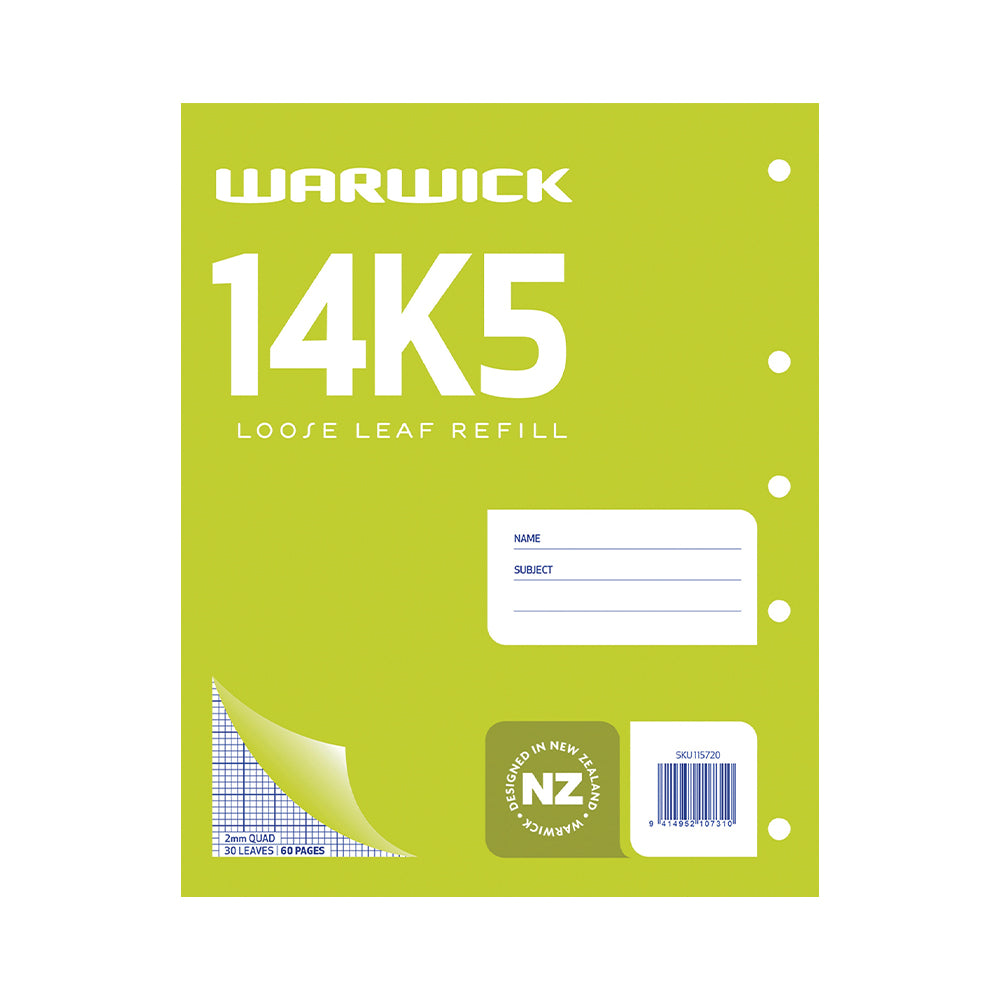 Warwick Refill 14K5 Loose Leaf 30 Leaf 2mm Quad 255x205mm - Cafe Supply