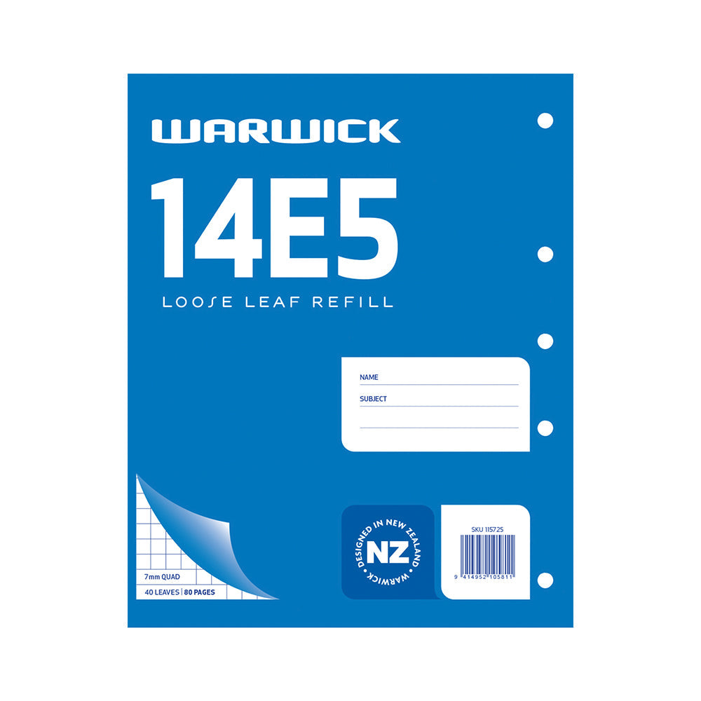 Warwick Refill 14E5 Loose Leaf 40 Leaf 7mm Quad 255x205mm - Cafe Supply