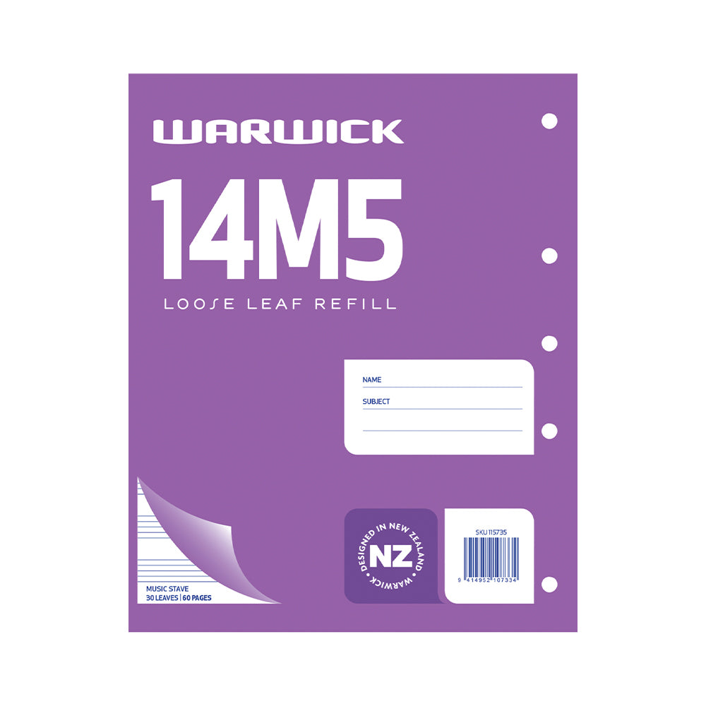 Warwick Refill 14m5 Loose Leaf Music 30 Leaf 255x205mm - Cafe Supply