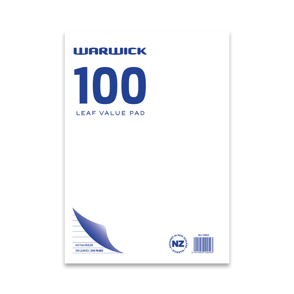 Warwick Pad A4 Value 100 Leaf Ruled 7mm - Cafe Supply