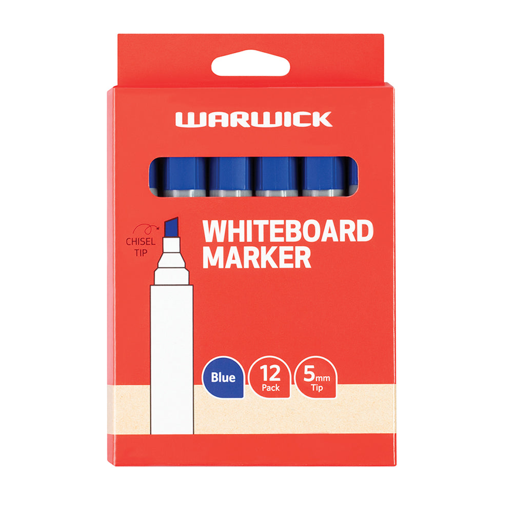 Warwick Whiteboard Marker Blue Chisel Tip Box 12 - Cafe Supply
