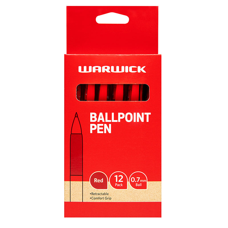 Warwick Pen Ballpoint Red Retractable 0.7mm Box 12 Comfort Grip - Cafe Supply