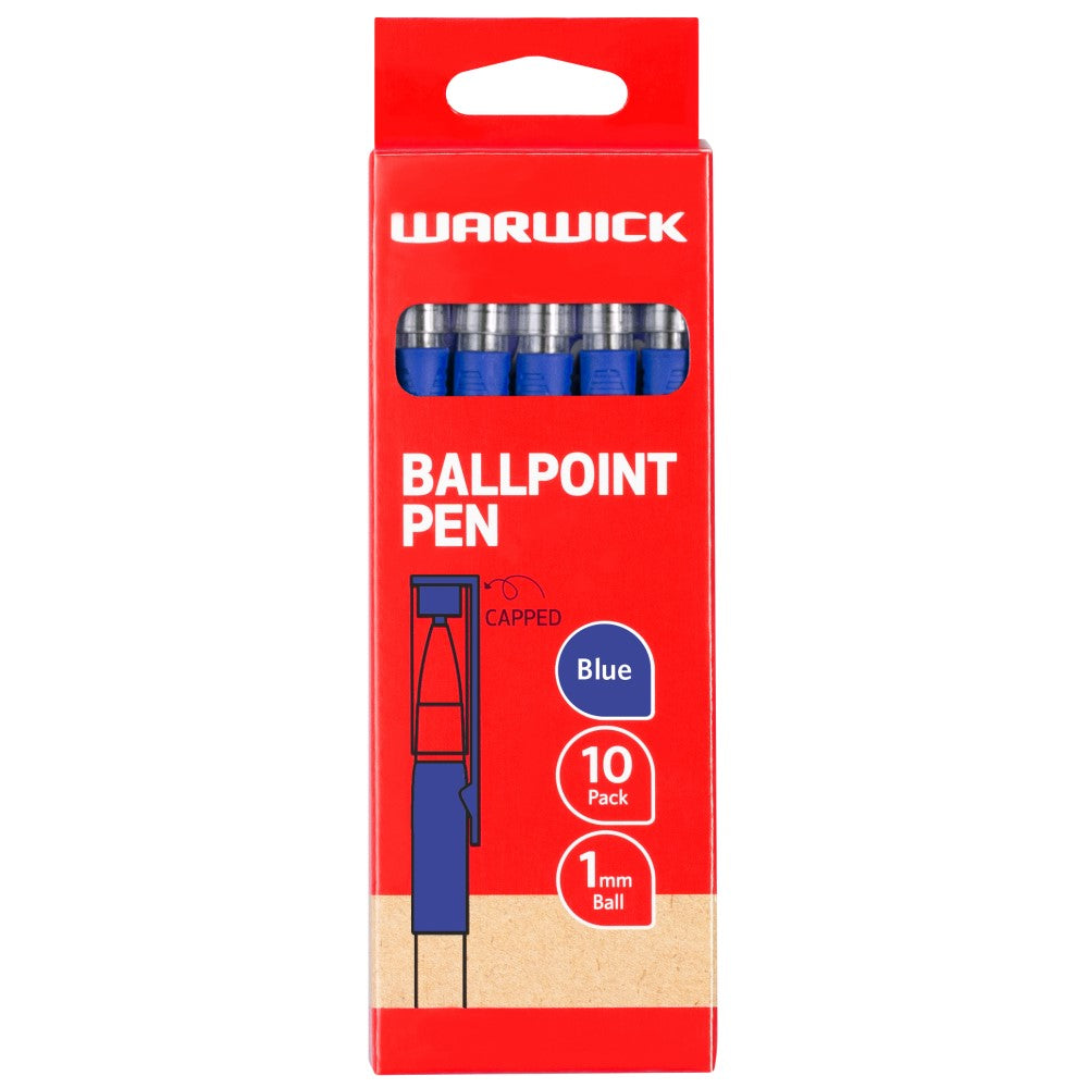 Warwick Pen Ballpoint Blue Capped Medium Box 10 - Cafe Supply