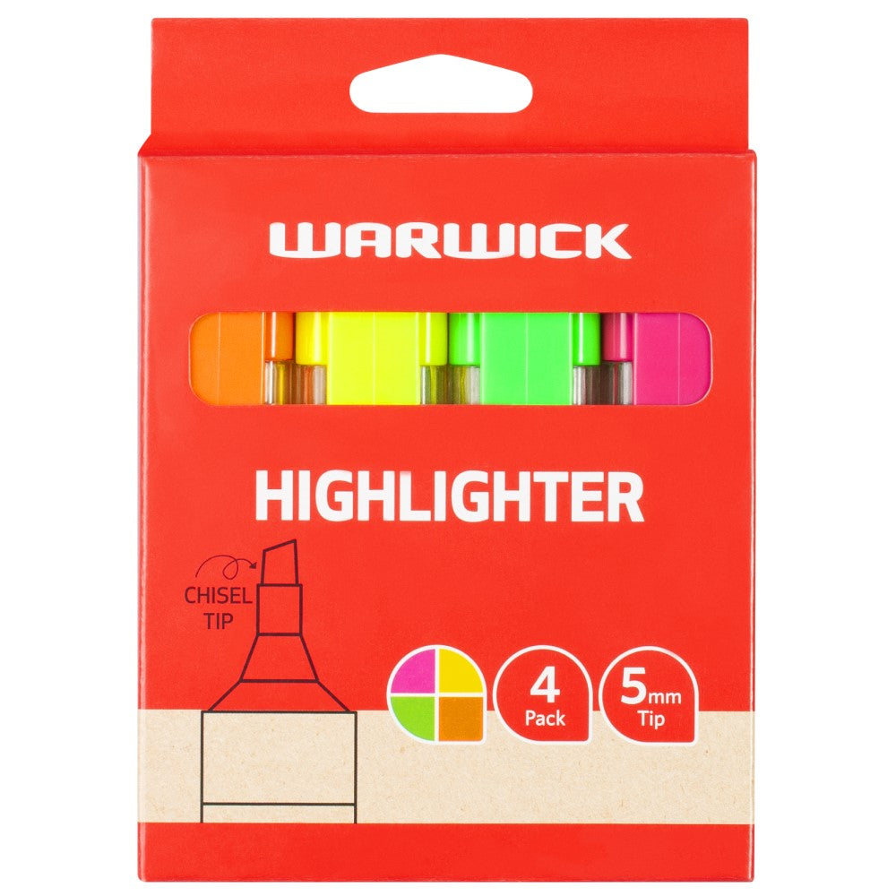 Warwick Highlighter Stubby Assorted 4 Pack - Cafe Supply