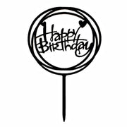 "Happy Birthday" Black Heart Topper Pic (160x100mm) - Cafe Supply