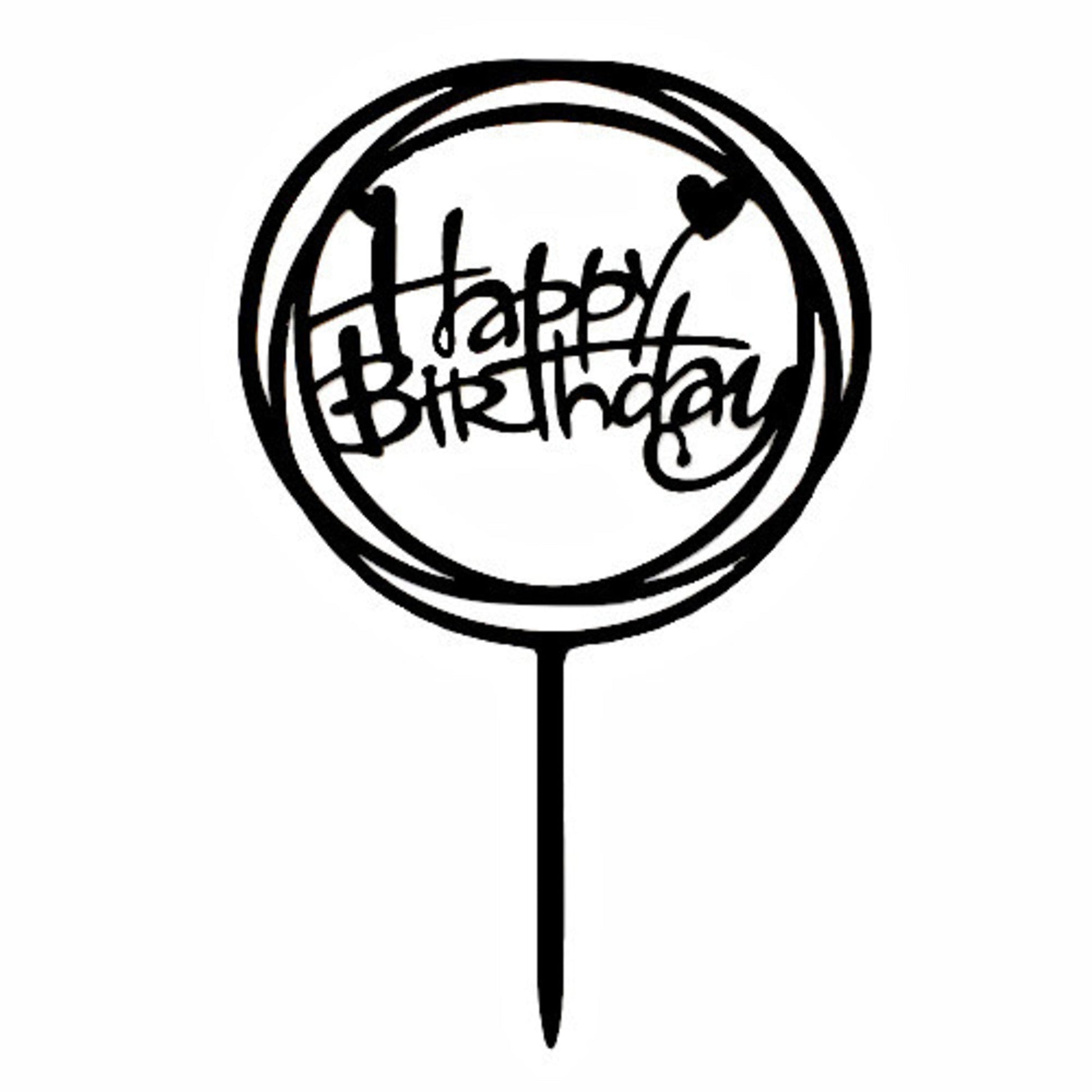 "Happy Birthday" Black Heart Topper Pic (160x100mm) - Cafe Supply