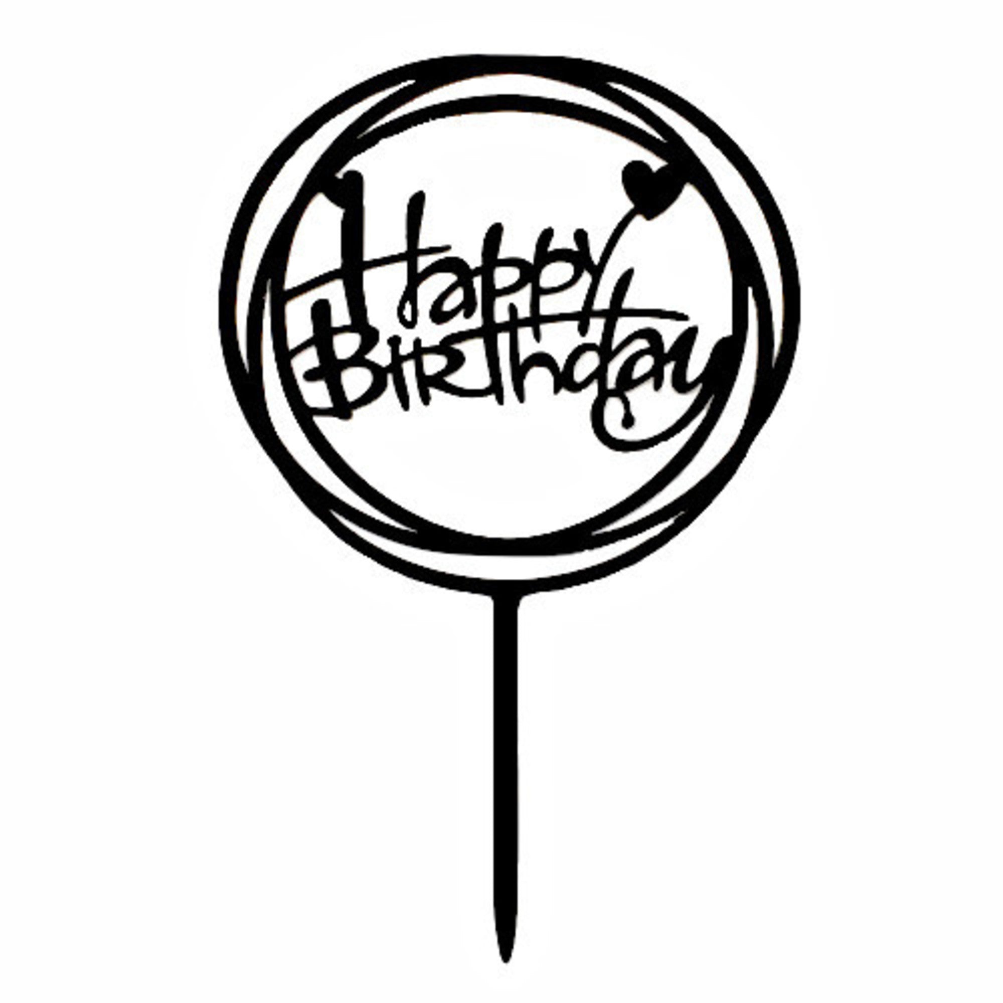 "Happy Birthday" Black Heart Topper Pic (160x100mm) - Cafe Supply