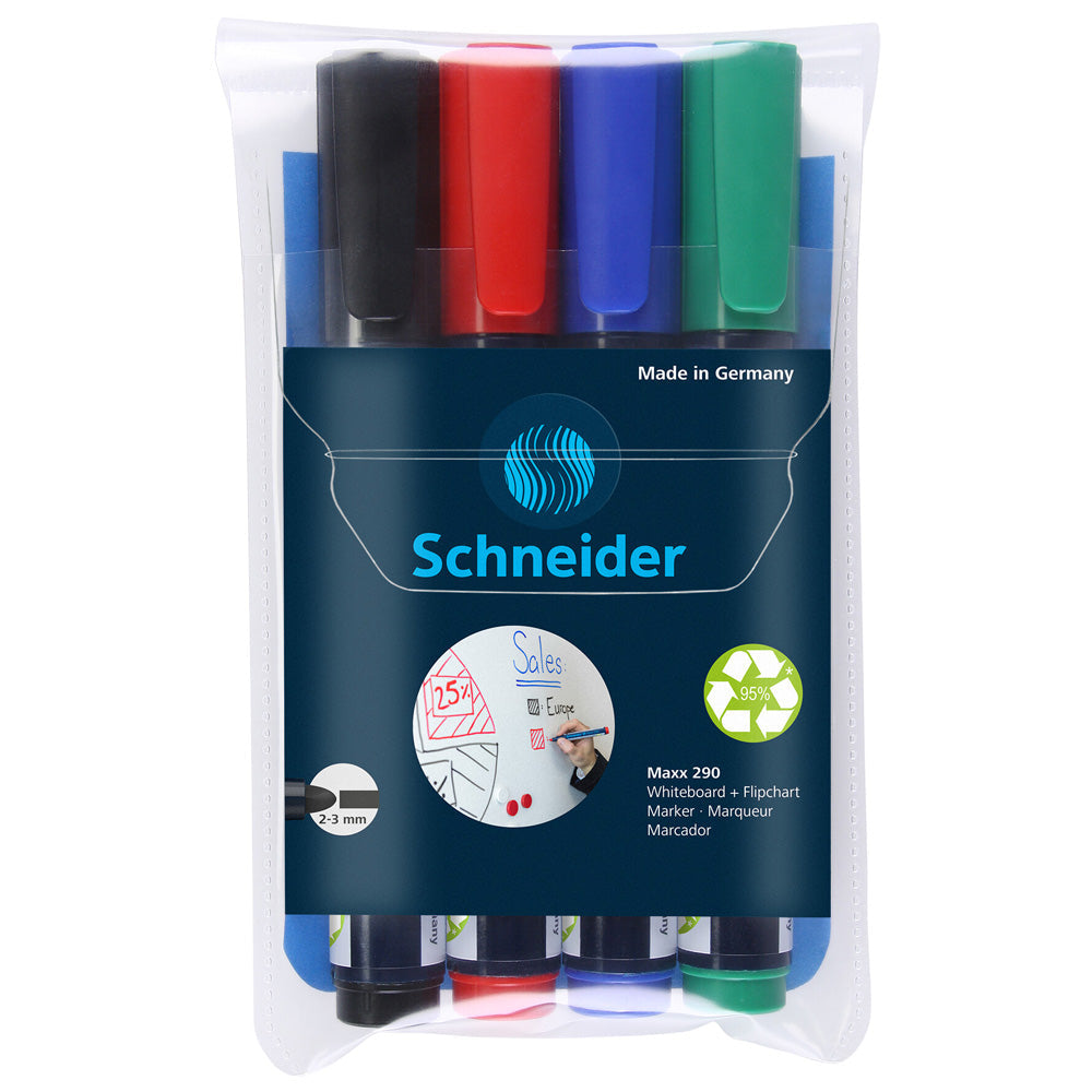 Schneider Whiteboard Marker Maxx 290 Assorted Wallet 4 pieces - Cafe Supply