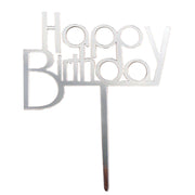 "Happy Birthday" Silver Script Topper Pic (150x120mm) - Cafe Supply