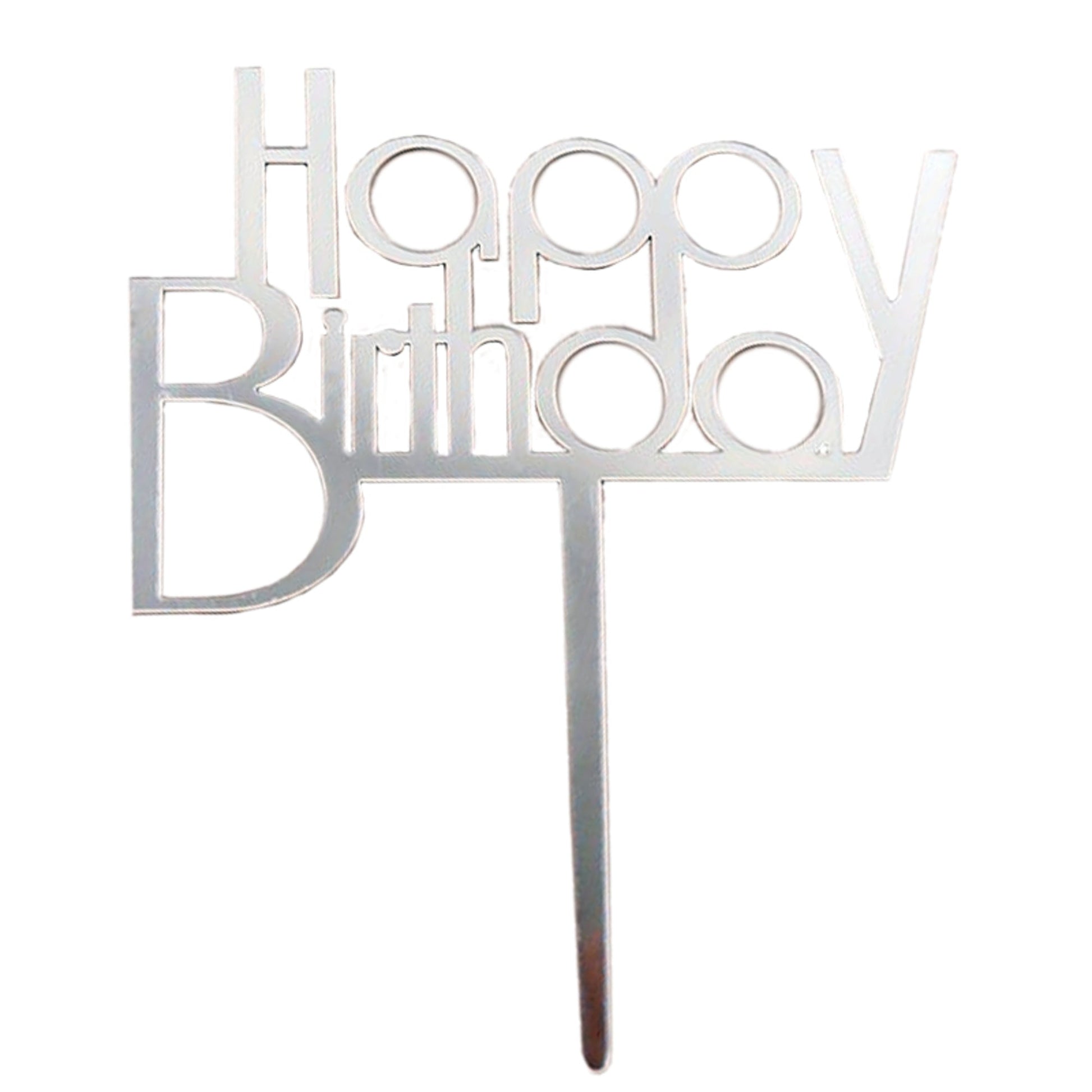 "Happy Birthday" Silver Script Topper Pic (150x120mm) - Cafe Supply