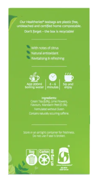 Healtheries Green Tea With Mandarin Tea Bags 40pk