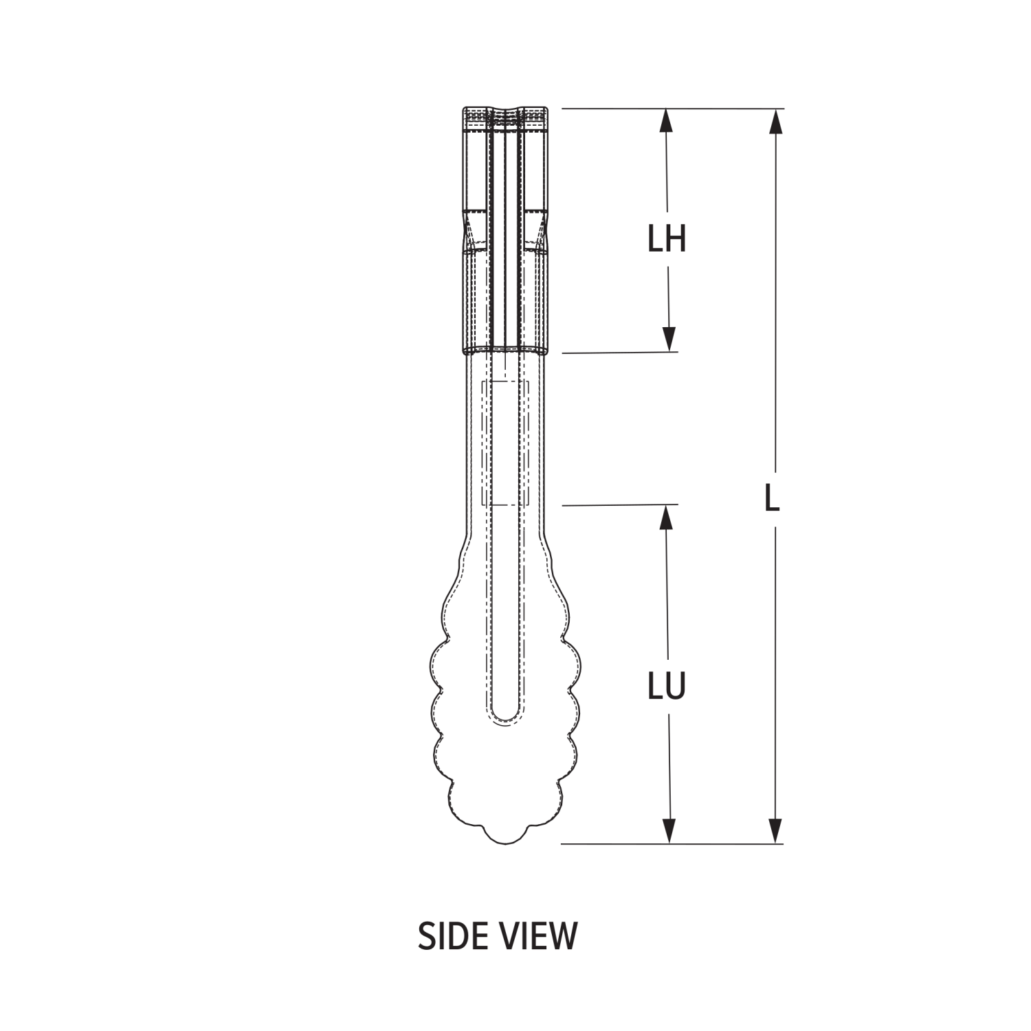 6-inch stainless steel one-piece scalloped tongs with black Kool-Touch® handle