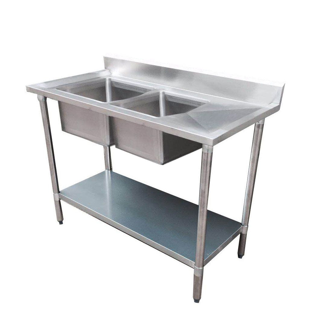 1500-7-DSBL Economic 304 Grade SS Left Double Sink Bench 1500x700x900 with 500x400x250 sinks