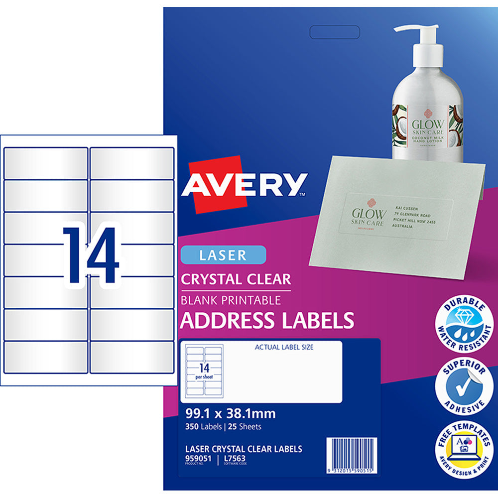 Avery Label L7563-25 Clear 14up 25 Sheets 99x38mm - Cafe Supply