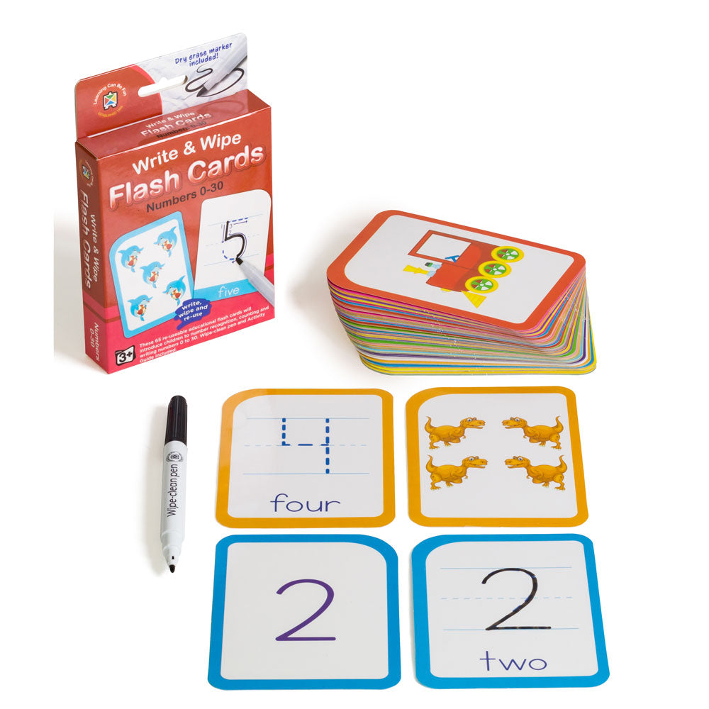 LCBF Write & Wipe Flashcards Numbers 0-30 w/Marker - Cafe Supply