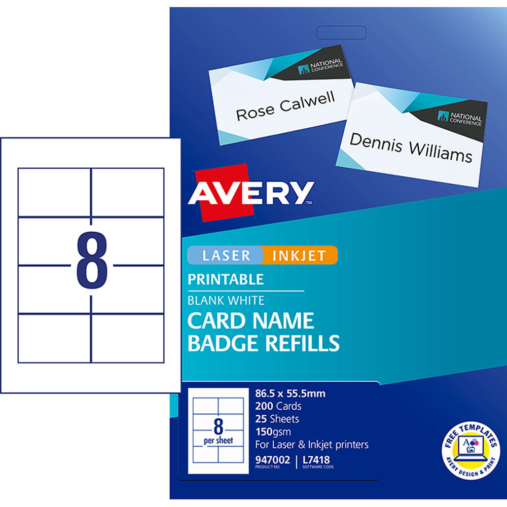 Avery Label L7418-25 Name Badge 86.5x55.5mm 25 Sheets - Cafe Supply