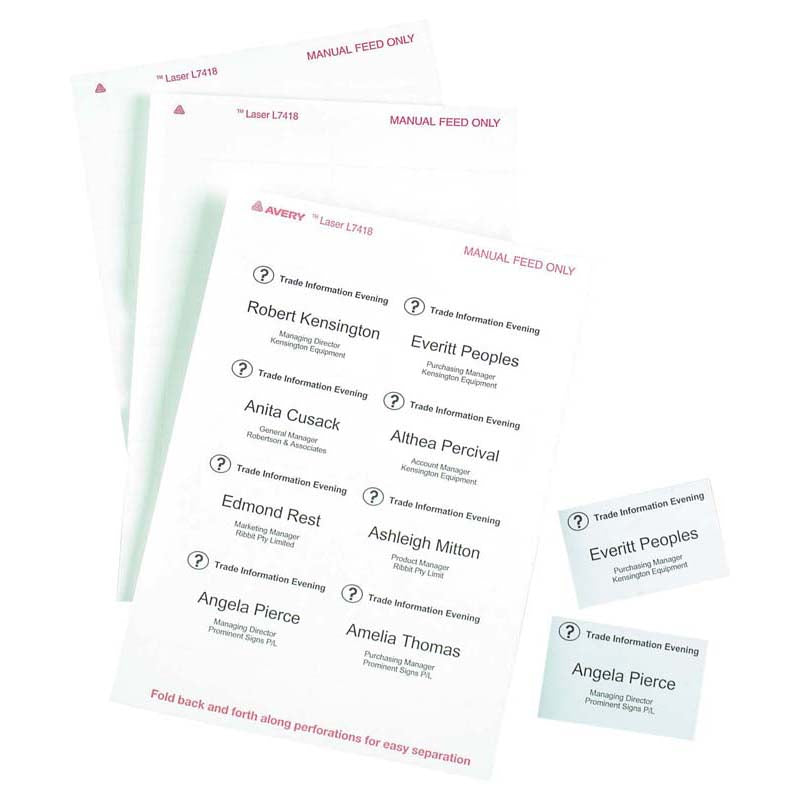 Avery Label L7418-25 Name Badge 86.5x55.5mm 25 Sheets - Cafe Supply