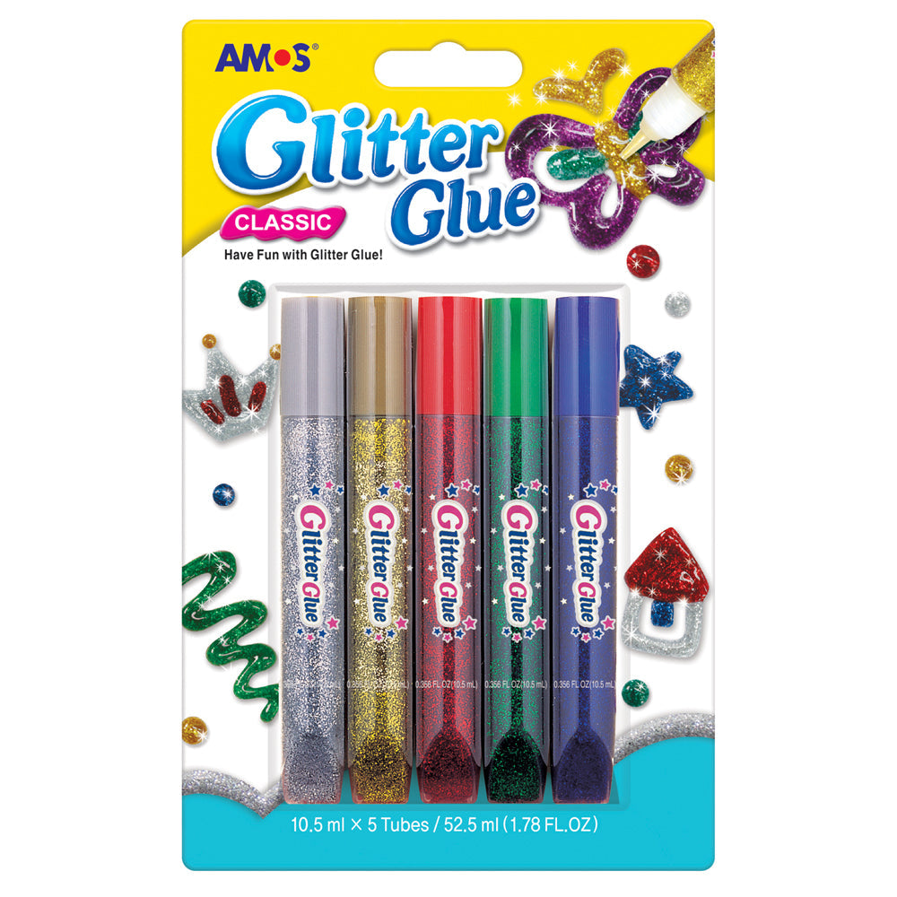 Amos Glitter Glue Classic Colours Pack 5 - Cafe Supply