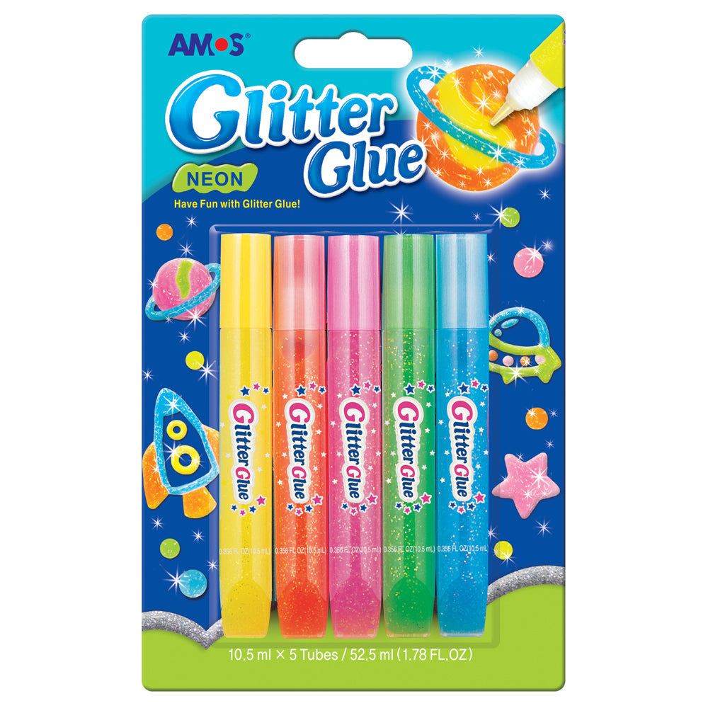 Amos Glitter Glue Neon Colours Pack 5 - Cafe Supply