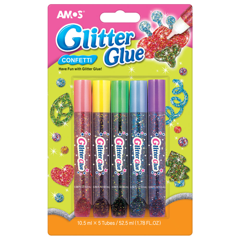 Amos Glitter Glue Confetti Colours Pack 5 - Cafe Supply