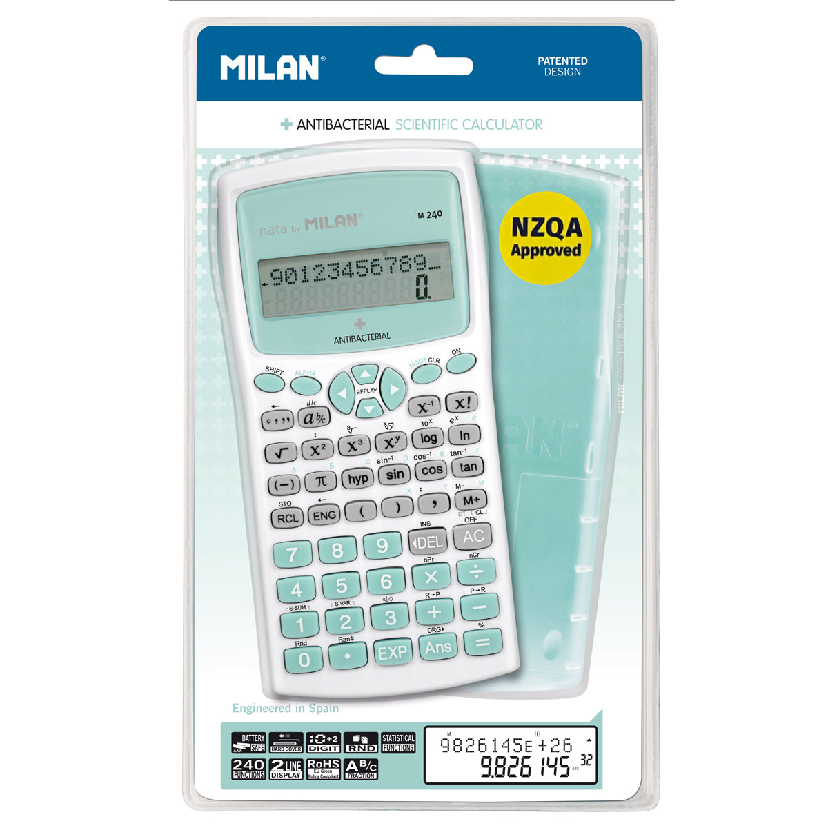 Milan M240 Antibacterial Scientific Calculator Turquoise - Cafe Supply