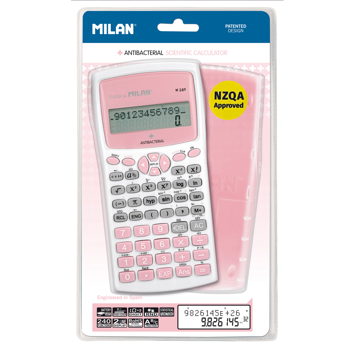 Milan M240 Antibacterial Scientific Calculator Pink - Cafe Supply