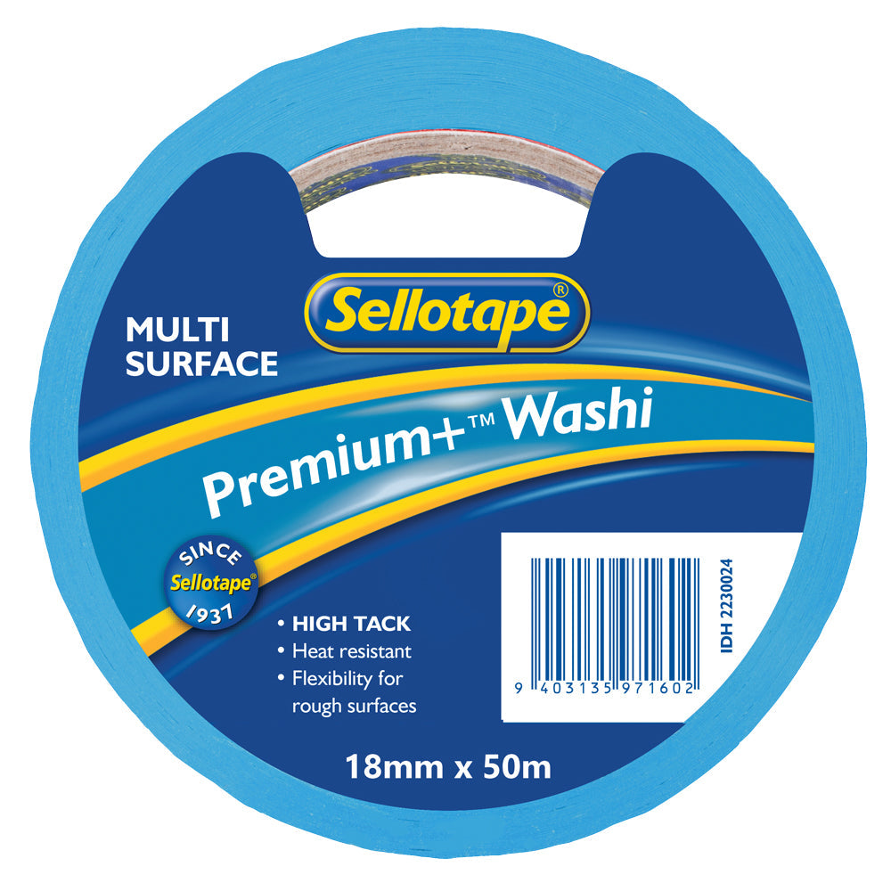 Sellotape Washi Premium+ Multi Surface 18mm x 50m - Cafe Supply