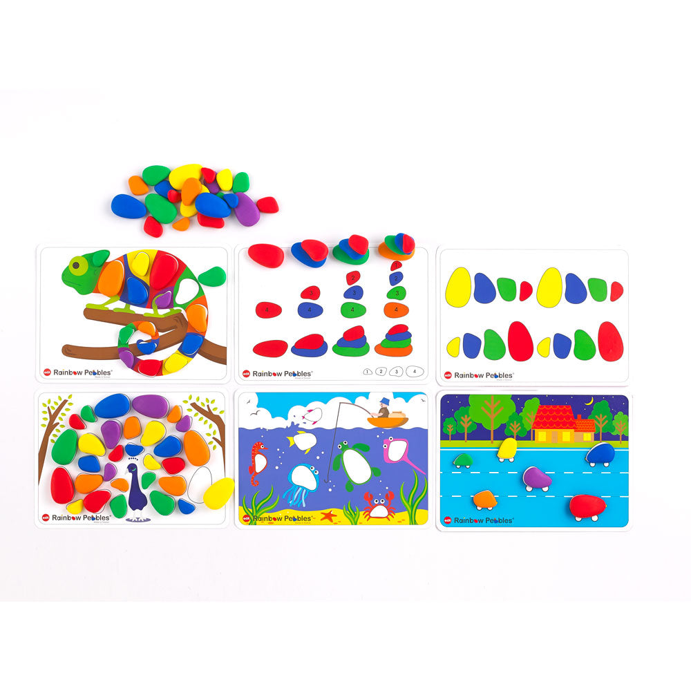 EDX Junior Rainbow Pebbles Activity Set 36 Pcs 8 Activity Cards 3 Shapes 6 Colours - Cafe Supply