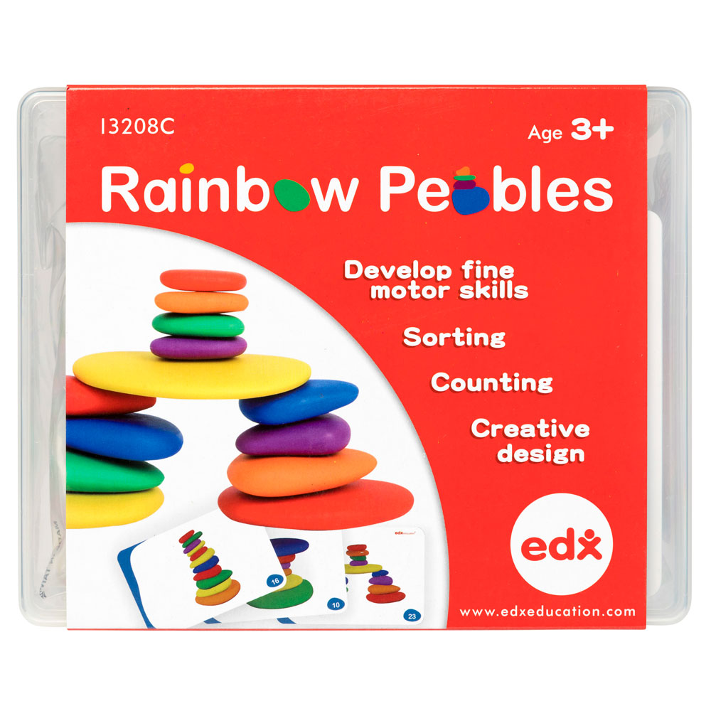 EDX Rainbow Pebbles Activity Set 36 Pcs With 20 Activity Cards In Plastic Container - Cafe Supply