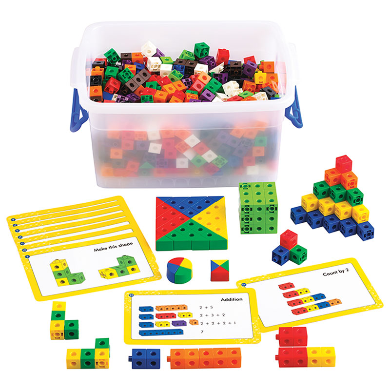 EDX Linking Cube Set 504Pcs With 42 Activity Cards 400 Cubes 50 Triangles 50 Quad - Cafe Supply