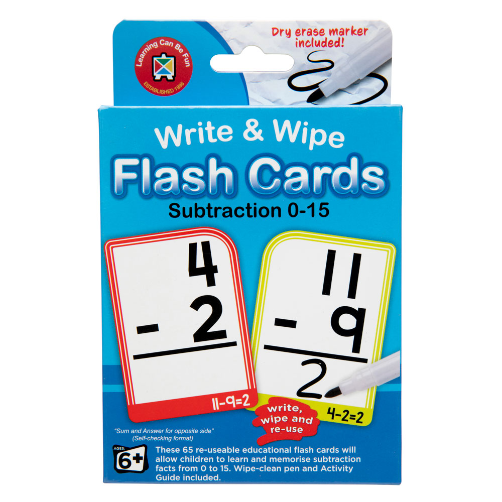 LCBF Write & Wipe Flashcards Subtraction w/Marker - Cafe Supply