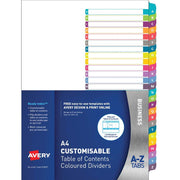 Avery Customisable Table Of Contents A4 A-Z Tabs Coloured L7411-26 - Cafe Supply